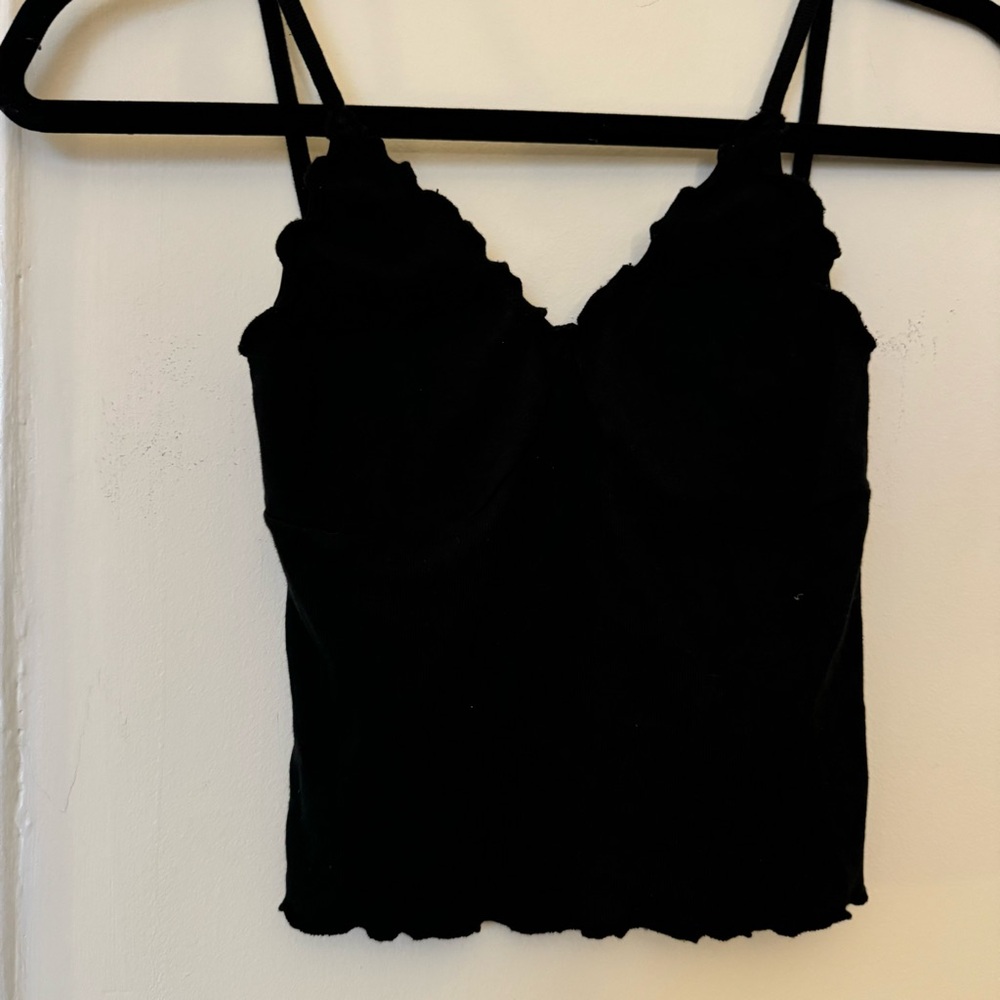 Brandy Melville Black Lettuce Hem Cami Tank Top - Picture 3 of 5